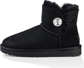 UGG (WMNS) UGG Mini Bailey Button Bling Fleece Lined Black White 1016554-BLK