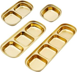 No Brand 4 Cuencos De Acero Inoxidable Para Salsas, Plato Dividido Para Salsa De Soja Con Hierbas, Cuencos Para Salsa De K&eacute;tchup, Dorado
