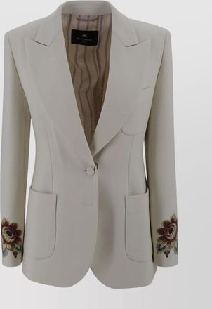 Etro tailored wool blend jacket with floral embroideries