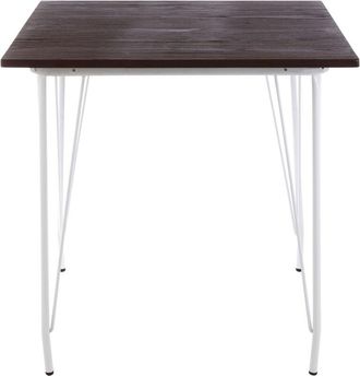 Premier Housewares Interiors by Premier White Metal and Elm Wood Table, Large Square Table, Outdoor Dining Table for Lawn, Patio