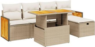 vidaXL Juego De Sof&aacute;s Jard&iacute;n Con Cojines 6 Pzas Rat&aacute;n Sint&eacute;tico Beige Vidaxl