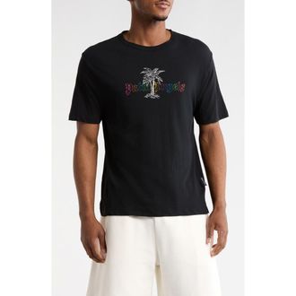 Palm Angels Logo Cotton & Linen T-Shirt in Black/white at Nordstrom Rack, Size Xx-Large