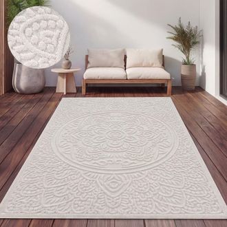 Paco Home Paco Home - Alfombra Salon De Habitacion Cocina Exterior Terraza Jardin Nordica Boho Chic 240x340 Cm, Crema 3