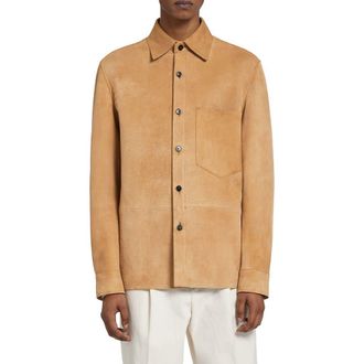 Ermenegildo Zegna Mens Suede Button-Up Shirt in Camel at Nordstrom, Size 42 Us
