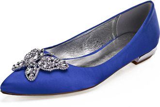 Generic Womens Wedding Flats Satin Bridal Pointed Toe Bridesmaids Shoes Prom Party Dress Flat 2Cm,Blue,10 UK