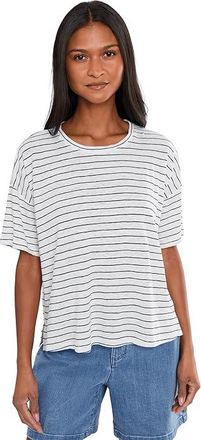 Eileen Fisher Organic Linen Jersey Stripe Crew Neck Short Sleeve Box Top Womens Clothing White Black : SM