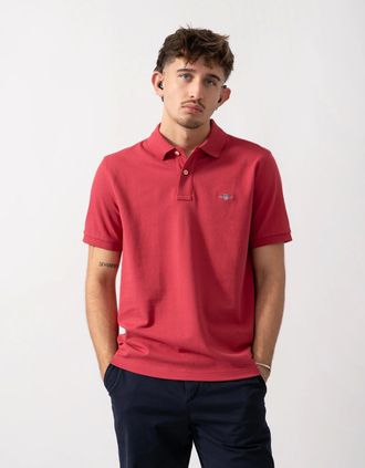 GANT Mens GANT Mens Regular Fit Short Sleeve Shield Logo Pique Polo - 677 Bordeaux Melange - Red - Size: 42