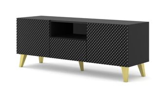 AKL FURNITURE Mueble para TV efecto madera Negro y Dorado