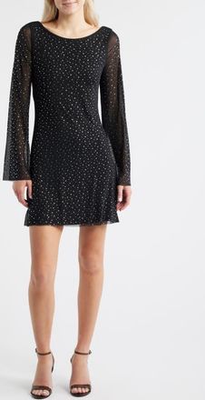 Jump Apparel Embellished Bell Sleeve Mesh Minidress in Black at Nordstrom, Size X-Small