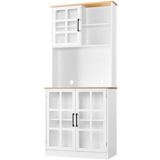 Yaheetech Yaheetech - Alacena de Cocina Mueble Buffet Armario de Cocina Aparador de Almacenaje con Puertas de Vidrio, Estantes Ajustables 80 × 37 × 183 cm