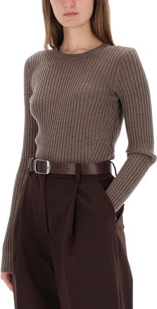 Helmut Lang Ribbed Wool Open Back Blouse - Brown
