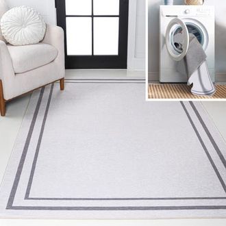 Jonathan Y Designs Sloane Classic 2-Stripe Border Washable Area Rug in Grey/white at Nordstrom, Size 8Ft 0In X 10Ft 0In