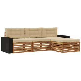 vidaXL Conjunto De Sof&aacute;s De Exterior 4 Pcs Natural Y Beige Poli&eacute;ster Vidaxl