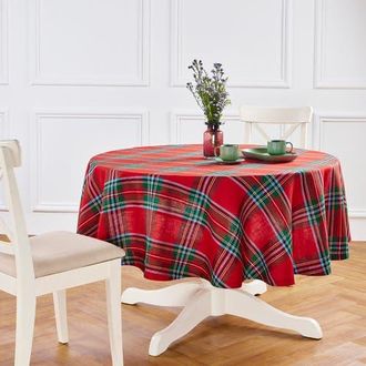 Solino Home Linen Round Tablecloth - Madras Holiday Plaid in Red at Nordstrom, Size Medium