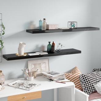 vidaXL Vidaxl - Estantes Flotantes Pared 2 Uds Mdf Negro Brillo 120x23,5x3,8 Cm