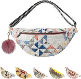 Generic Vintage-Inspired Patchwork Quilted Sling Bag,Handmade Lightweight Curved Boho Crossbody Bag,Large Capacity Shoulder Satchel