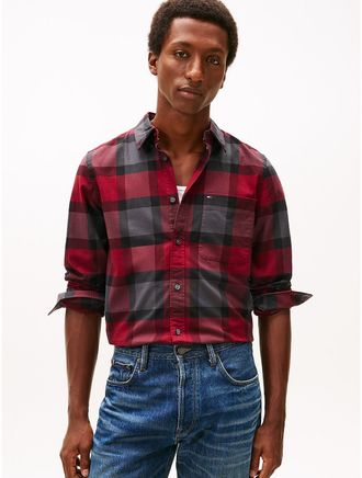 Tommy Hilfiger Mens Slim Fit Bold Plaid Stretch Oxford Shirt - Red - XXXL