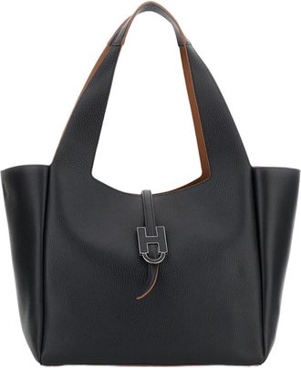 Hogan Textured Grained Leather Shopping Bag with Magnetic H Pendant