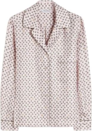 Max Mara Semi-fitted Gedrukte Zijden Overhemd - Dames - Overhemden - Roze - XS - Leer - Overhemden