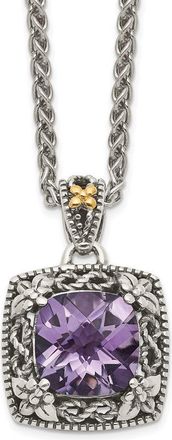 Diamond2Deal Sterling Silver with 14K Accent Cushion Amethyst Pendant Necklace
