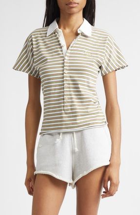 Golden Goose Stripe Slim Fit Cotton Polo in Off White/Sea Turtle at Nordstrom, Size X-Small