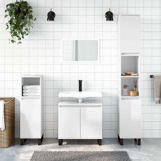 vidaXL Armario De Ba&ntilde;o Madera De Ingenier&iacute;a Blanco Brillo 58x33x60 Cm Vidaxl