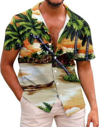 Generic Hawaiian Shirt for Men Short Sleeve Button Down Aloha Shirts Floral Funky Casual Print Shirts Lightweight Regular Fit Casual Beach Shirts Stretch Clas