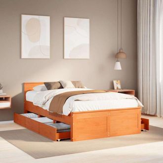 vidaXL Vidaxl - Cama Con Cabecero Sin Colch&oacute;n Madera Maciza Marr&oacute;n 135x190 Cm