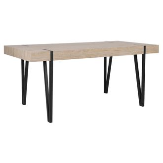Beliani Mesa De Comedor Con Tapa De Madera Patas De Horquilla De Metal Negro 150 X 90 Cm Estilo Industrial Rectangular Adena