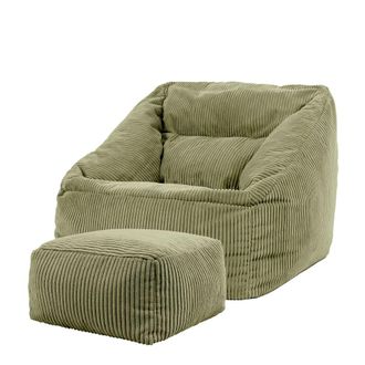 Icon Brand Puf sill&oacute;n con reposapi&eacute;s cuadrado en pana verde salvia