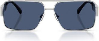 Versace 61mm Rectangular Sunglasses in Silver /Dark Blue at Nordstrom