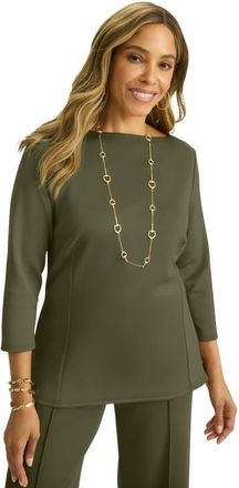 Jessica London Perfectease Boatneck Top in Dark Olive Green at Nordstrom, Size Small