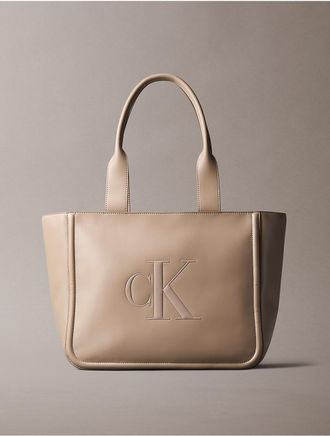 Calvin Klein Womens Embossed Monogram Tote Bag - Brown