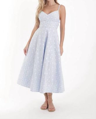 Karina Grimaldi Auri Embroidered Midi Dress In Blue Stripe