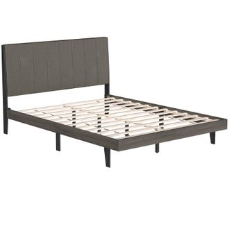 Costway Costway Upholstered Bed Frame Wooden Slats Support Mattress Foundation in Grey