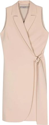 D.exterior Beige Crepe Wrap Midi Jurk - Dames - Wikkelkleedje - Beige - S - Polyester - Kleedjes
