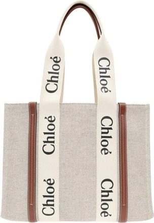 Chlo&eacute; Medium Woody Tote Bag - Dames - Shoppers - Wit - ONE Size - Linnen - Tassen