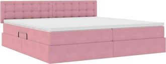 vidaXL Bed with LED Strip Lights with Storage Pink 200 x 200 cm Velvet vidaXL