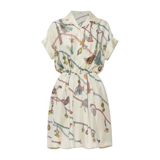 Versace Shirt Dresses, female, Beige, Size: XS Printed Silk Twill Mini Dress