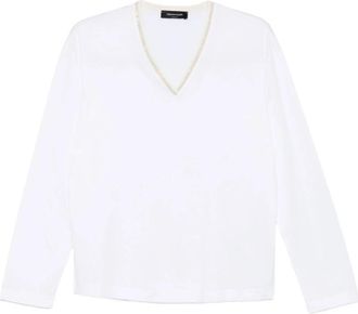 Fabiana Filippi Jersey V-neck Top - Dames - V-hals truien - Wit - XS - Katoen - Truien & Vesten