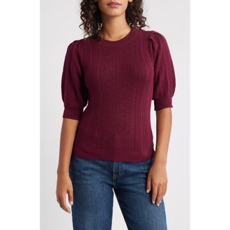 Wit & Wisdom Pointelle Elbow Sleeve Sweater in Wild Plum at Nordstrom Rack, Size Small