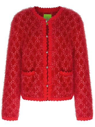 Shanghai Tang Cardigan in tweed lam&eacute; - Rosso