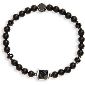 Caputo & Co. Stone Beaded Stretch Bracelet in Black Agate at Nordstrom
