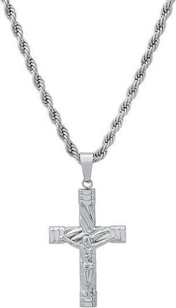 HMY Jewelry Mens Stainless Steel Rope Chain Crucifix Pendant Necklace in Silver at Nordstrom Rack
