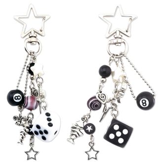 Generic EDLMKM 2 PCS Keychain Pendant for Women and Men, 8 Ball Keyring, Novelty Keychains Y2K Pendant with Dice and Stars, Bag Charm Cute Car Keys Accessorie