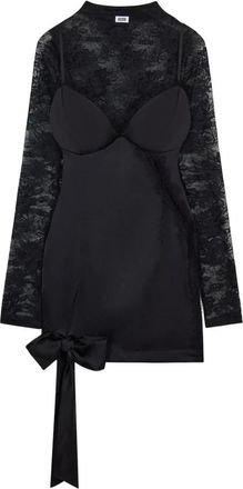 GCDS Abito in Pizzo con Logo - - Dresses - Donna - Nero - S