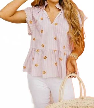 THML Clothing Striped Embroidered Top In Pink