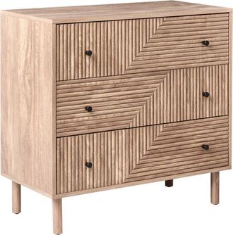Beliani C&oacute;moda 3 Cajones De Mdf Patas De Madera Maciza Estilo Escandinavo Marr&oacute;n Claro Ronge