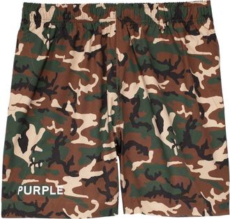 Purple logo-print camouflage shorts - men - Polyester/Spandex/Elastane - S - Brown