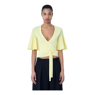 Jacquemus Blouses, female, Yellow, Size: 2XS Wrap Knit Top